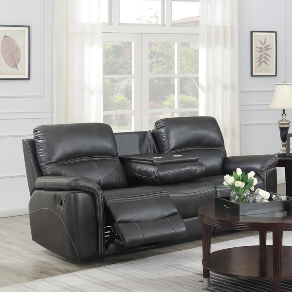Calgary Furniture Emporium Lousiana Power Reclining Leather Air Sofa 8299 S GR IMAGE 1