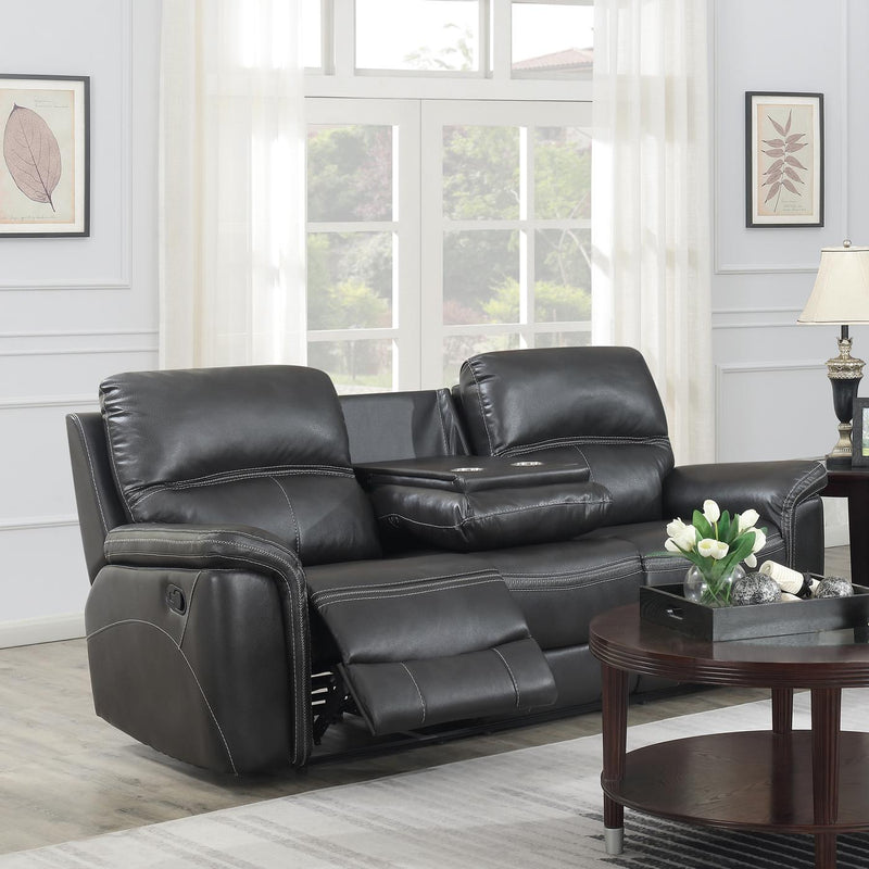 Calgary Furniture Emporium Lousiana Power Reclining Leather Air Sofa 8299 S GR IMAGE 1