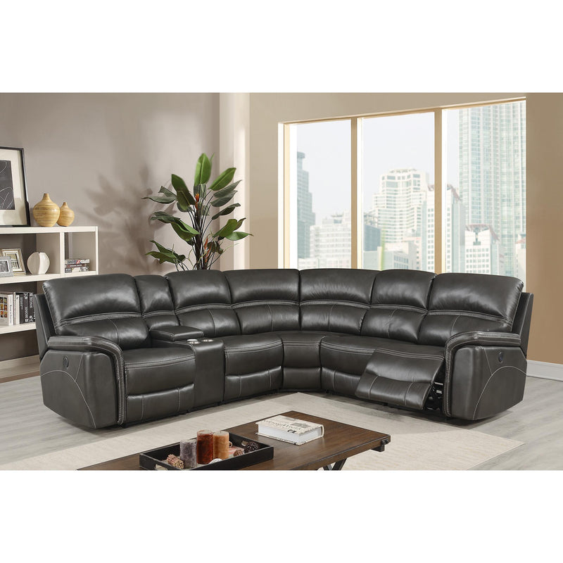 Calgary Furniture Emporium Lousiana Power Reclining Leather Air 6 pc Sectional 8299A-LAF-GR/8299A-C-GR/8299A-RC-GR/8299A-WED-GR/8299A-RC-GR/8299A-LAF-GR IMAGE 1
