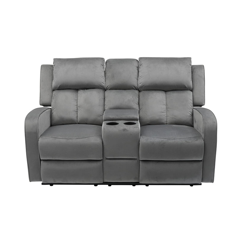 Calgary Furniture Emporium Reclining Fabric Loveseat with Console 7712 L GR IMAGE 1