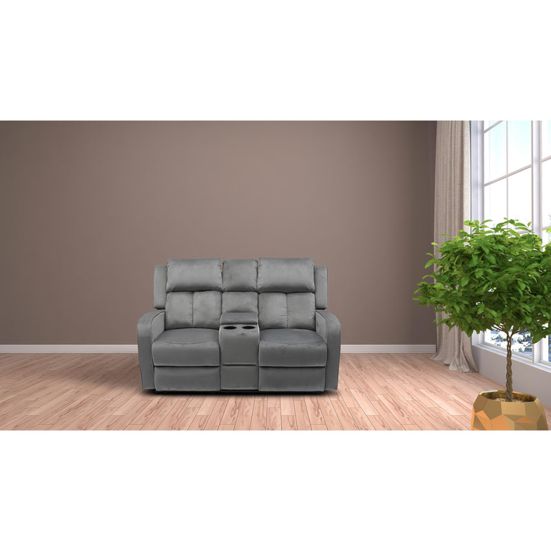 Calgary Furniture Emporium Reclining Fabric Loveseat with Console 7712 L GR IMAGE 2