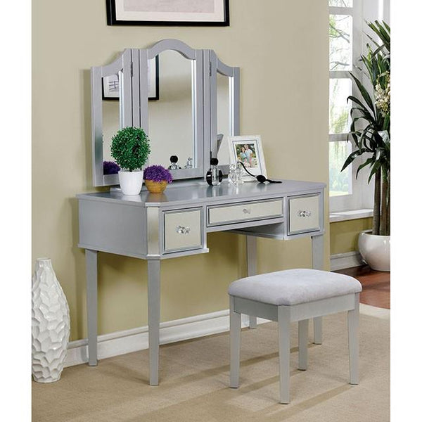 Furniture of America Clarisse CM-DK6148SV Vanity w/ Stool IMAGE 1