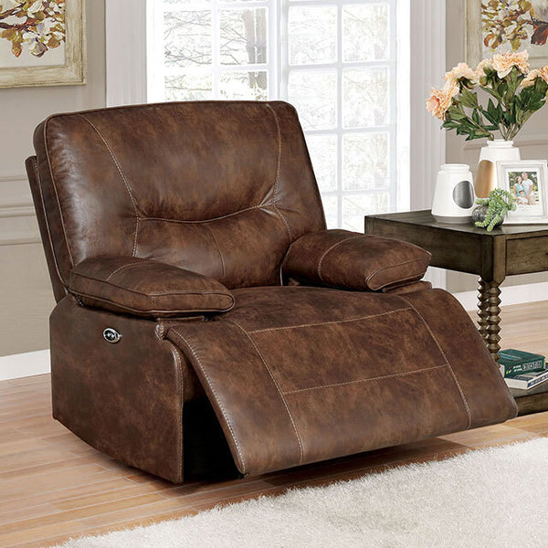 Furniture of America Chantoise Power Leather Look Recliner CM6228BR-CH IMAGE 1