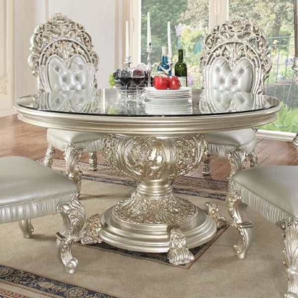 Calgary Furniture Emporium Round Sandoval Dining Table with Glass Top and Pedestal Base DN01493 IMAGE 1