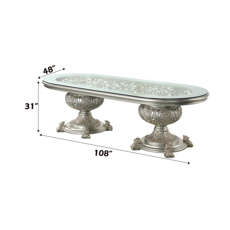 Calgary Furniture Emporium Oval Sandoval Dining Table with Glass Top and Pedestal Base DN01494 IMAGE 4