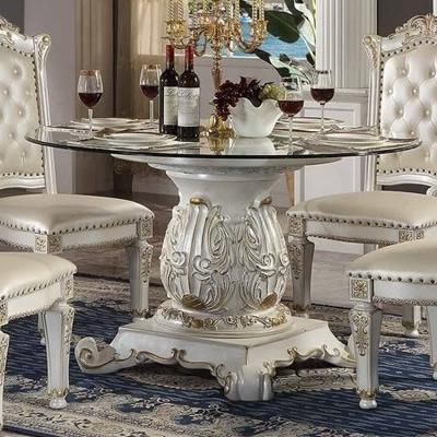 Calgary Furniture Emporium Round Vendome Dining Table with Glass Top and Pedestal Base DN01524 IMAGE 1