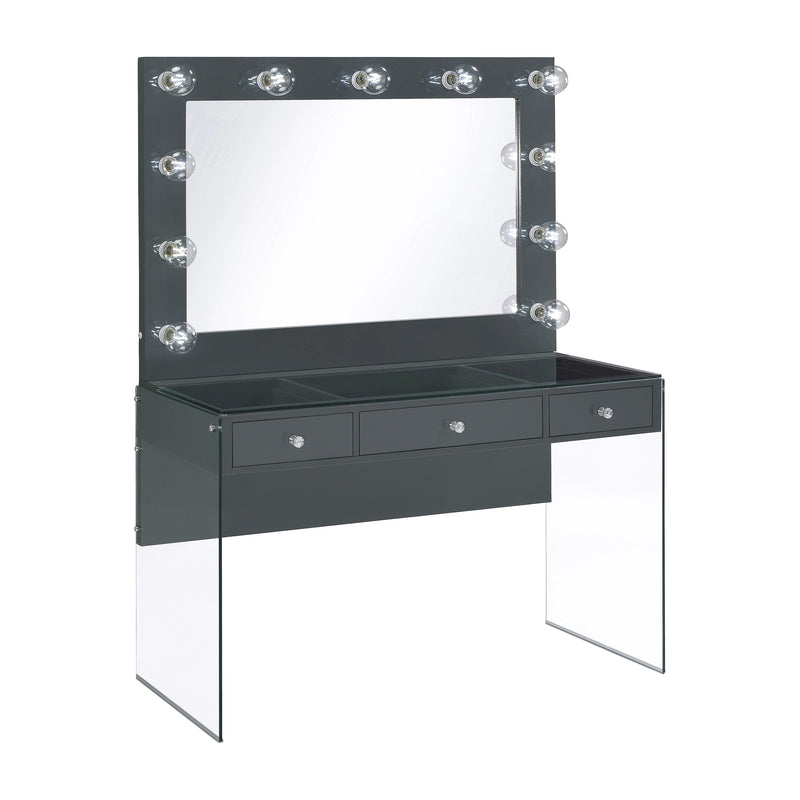 Coaster Furniture Afshan 935923 3-Drawer Vanity Set with Lighting - Grey High Gloss IMAGE 1