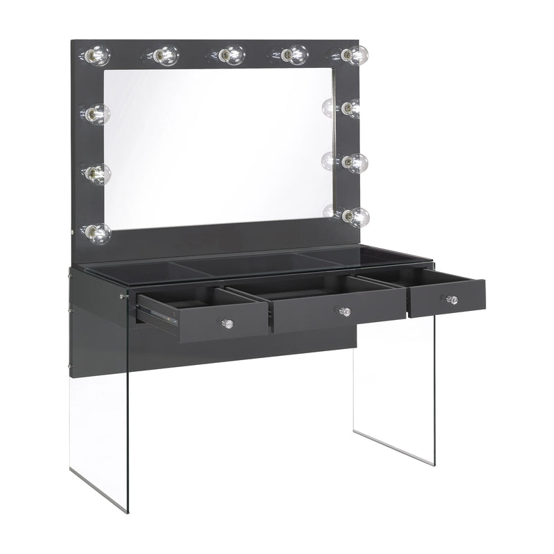 Coaster Furniture Afshan 935923 3-Drawer Vanity Set with Lighting - Grey High Gloss IMAGE 2