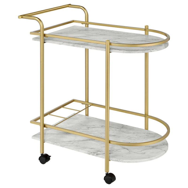 Coaster Furniture Desiree 181377 2-tier Faux Marble Shelf Metal Bar Cart - Gold IMAGE 1
