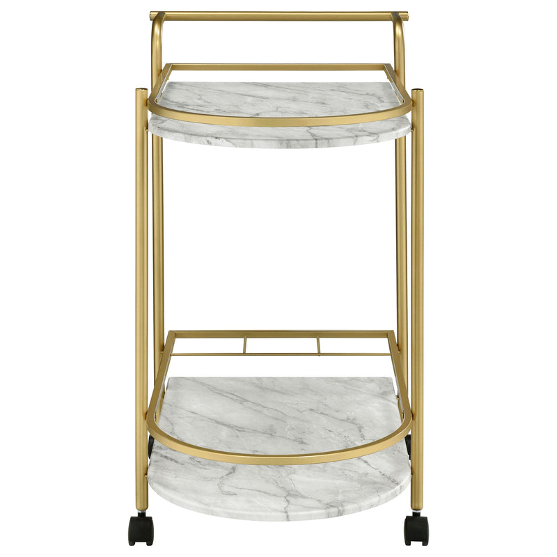 Coaster Furniture Desiree 181377 2-tier Faux Marble Shelf Metal Bar Cart - Gold IMAGE 2