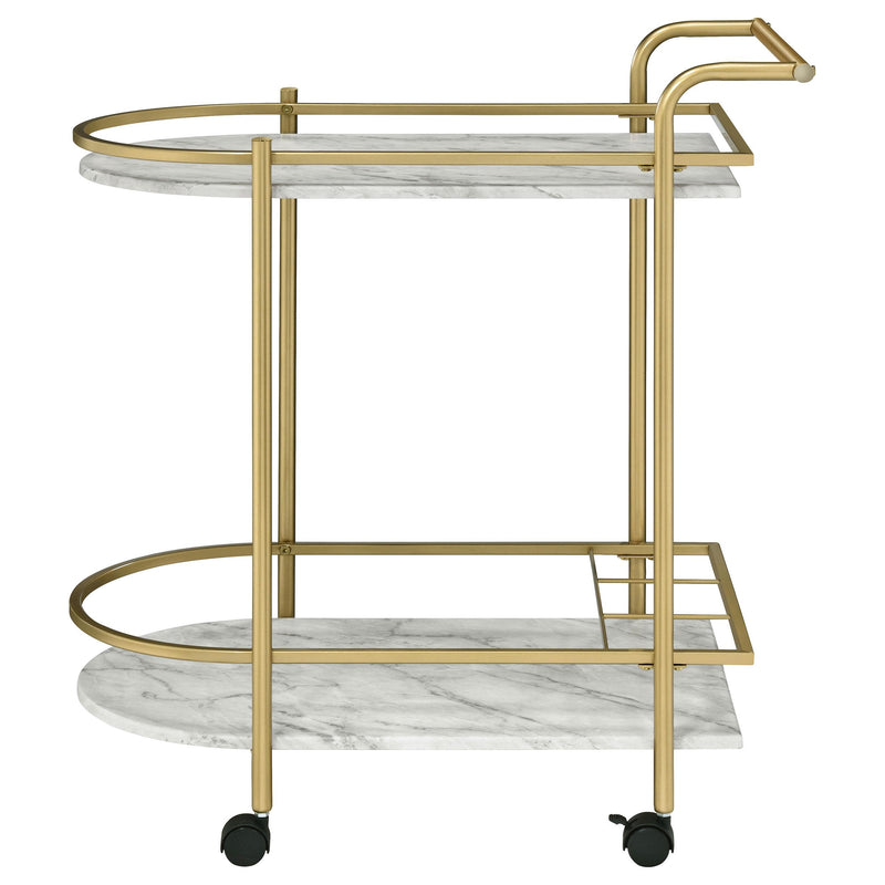 Coaster Furniture Desiree 181377 2-tier Faux Marble Shelf Metal Bar Cart - Gold IMAGE 4