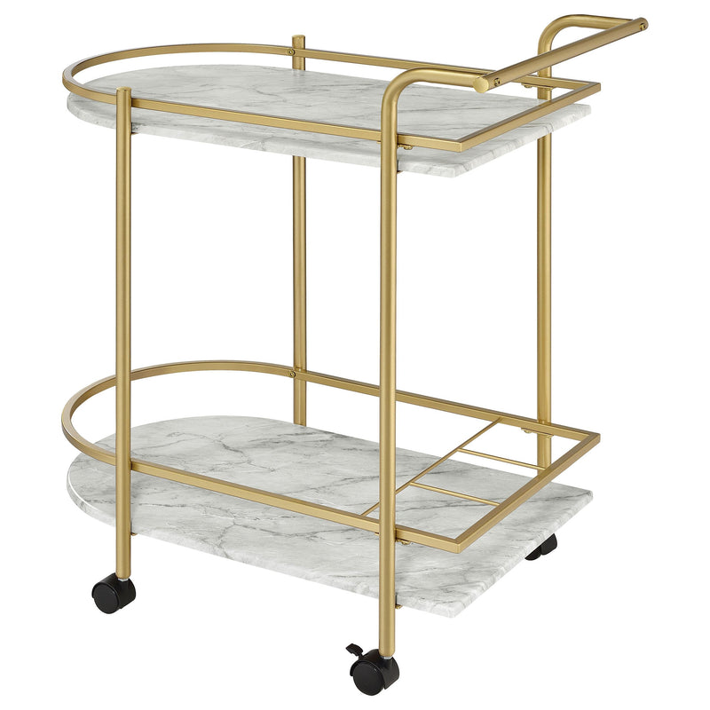 Coaster Furniture Desiree 181377 2-tier Faux Marble Shelf Metal Bar Cart - Gold IMAGE 5
