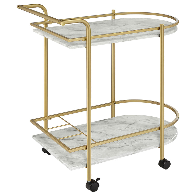 Coaster Furniture Desiree 181377 2-tier Faux Marble Shelf Metal Bar Cart - Gold IMAGE 7