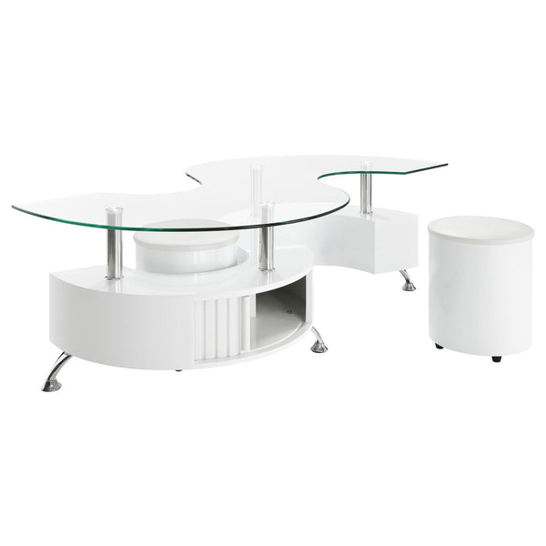 Coaster Furniture Buckley 703400 3-piece Coffee Table and Stools Set - White High Gloss IMAGE 1