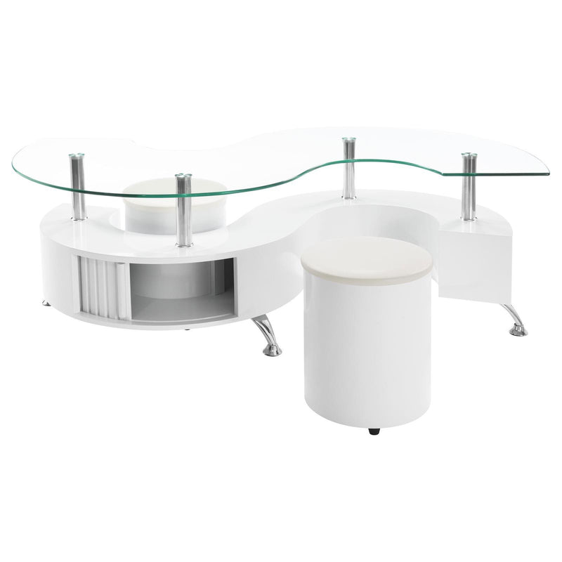 Coaster Furniture Buckley 703400 3-piece Coffee Table and Stools Set - White High Gloss IMAGE 2