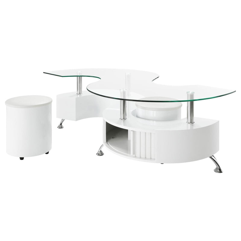 Coaster Furniture Buckley 703400 3-piece Coffee Table and Stools Set - White High Gloss IMAGE 3