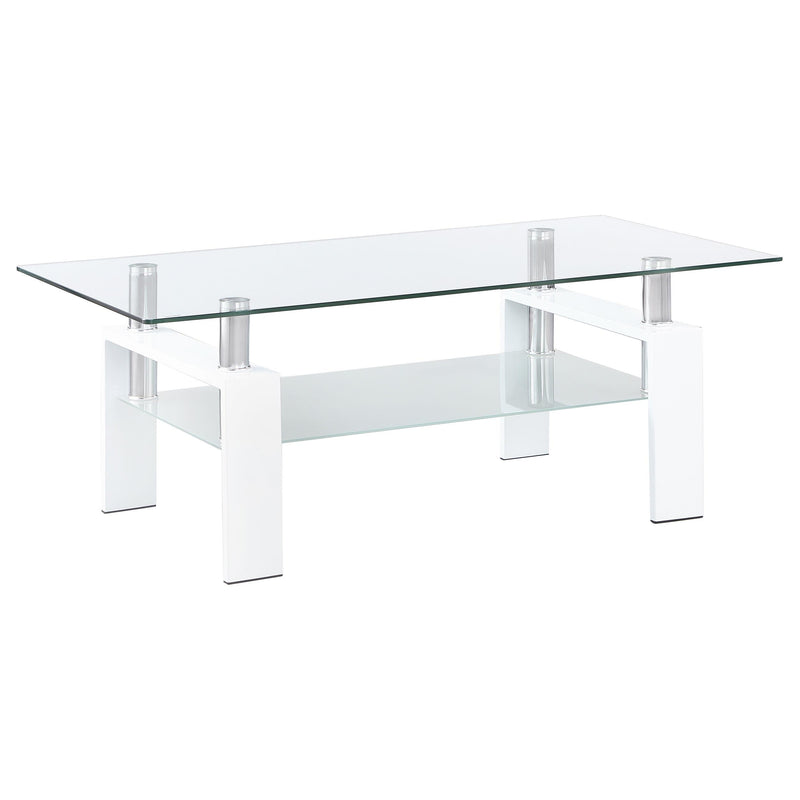 Coaster Furniture Dyer 703438 1-shelf Rectangular Glass Top Coffee Table - White IMAGE 1