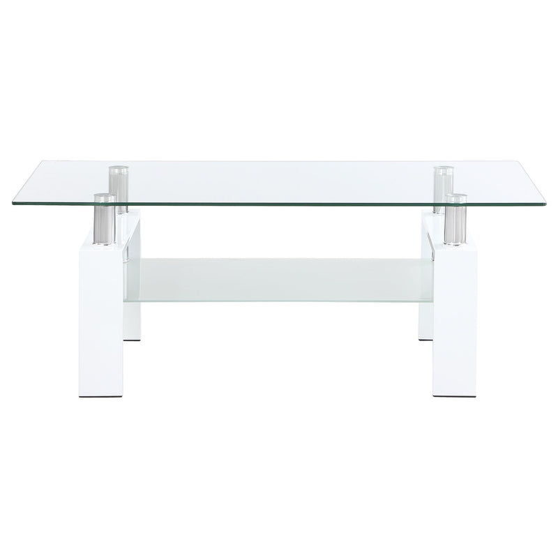Coaster Furniture Dyer 703438 1-shelf Rectangular Glass Top Coffee Table - White IMAGE 2