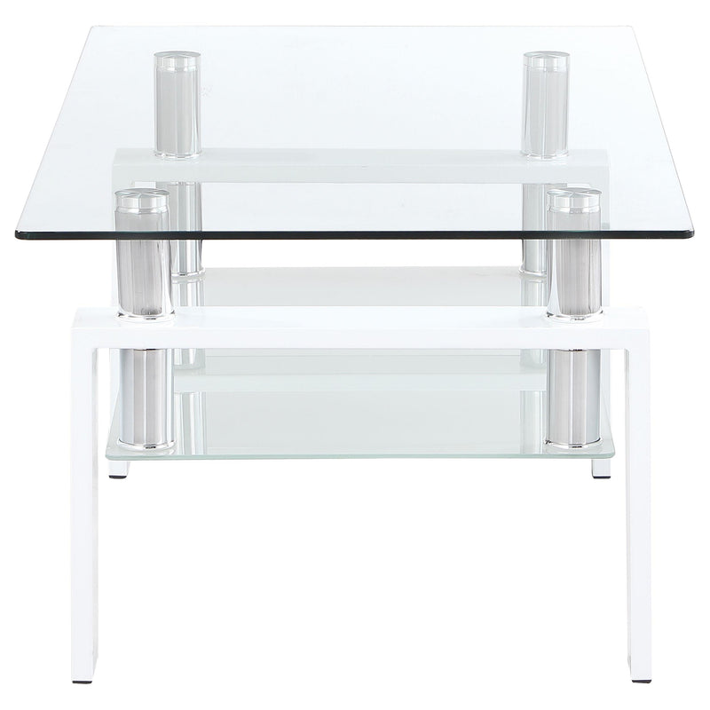 Coaster Furniture Dyer 703438 1-shelf Rectangular Glass Top Coffee Table - White IMAGE 3