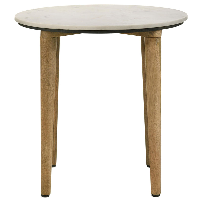 Coaster Furniture Aldis 703717 Round Marble Top Side End Table - White and Natural IMAGE 2