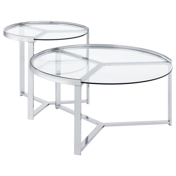 Coaster Furniture Delia 708400 2-Piece Round Glass Top Nesting Coffee Table - Chrome IMAGE 1