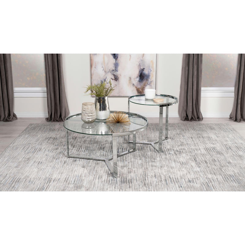 Coaster Furniture Delia 708400 2-Piece Round Glass Top Nesting Coffee Table - Chrome IMAGE 2