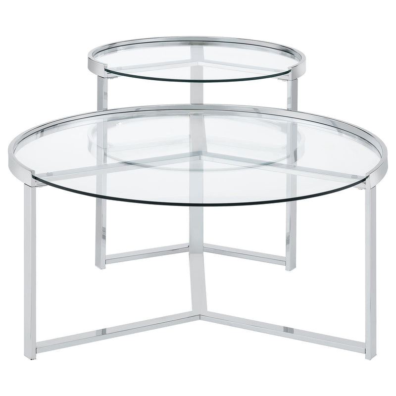 Coaster Furniture Delia 708400 2-Piece Round Glass Top Nesting Coffee Table - Chrome IMAGE 3