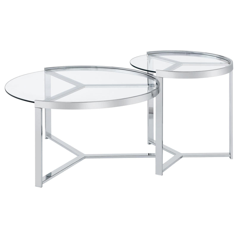 Coaster Furniture Delia 708400 2-Piece Round Glass Top Nesting Coffee Table - Chrome IMAGE 5