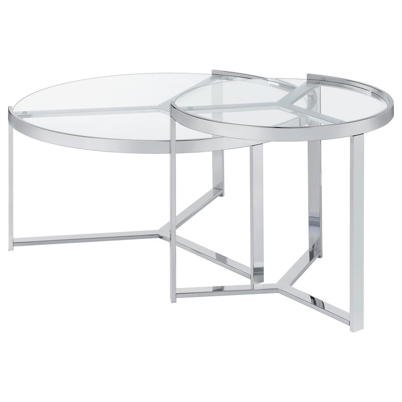 Coaster Furniture Delia 708400 2-Piece Round Glass Top Nesting Coffee Table - Chrome IMAGE 6