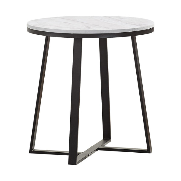 Coaster Furniture Hugo 723237 Round Faux Marble End Table - White and Matte Black IMAGE 1