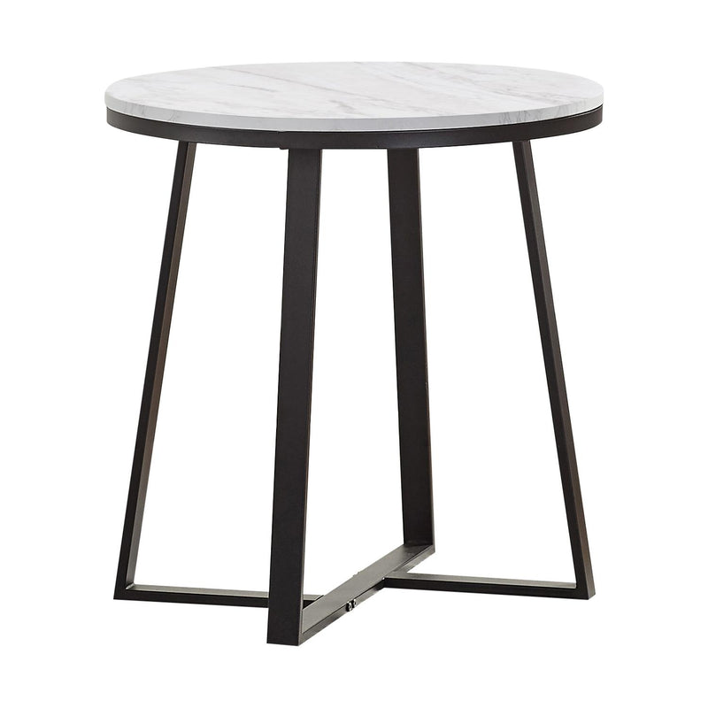 Coaster Furniture Hugo 723237 Round Faux Marble End Table - White and Matte Black IMAGE 1