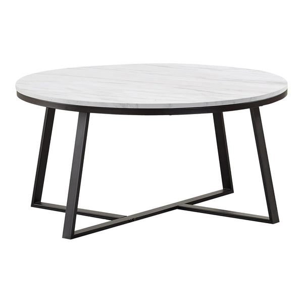 Coaster Furniture Hugo 723238 Round Faux Marble Coffee Table - White and Matte Black IMAGE 1