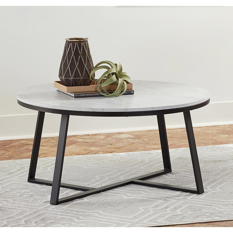 Coaster Furniture Hugo 723238 Round Faux Marble Coffee Table - White and Matte Black IMAGE 3