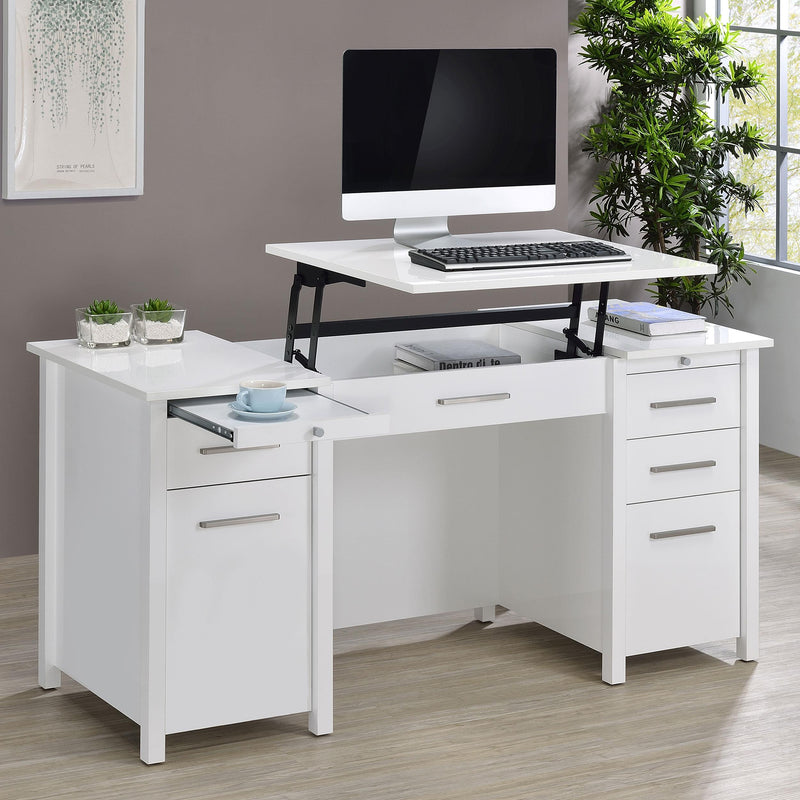Coaster Furniture Dylan 801573 60-inch 4-Drawer Lift Top Office Desk - White High Gloss IMAGE 10