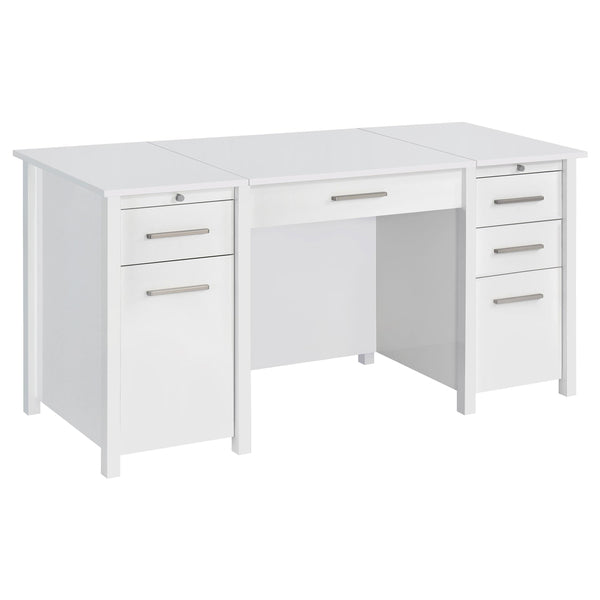 Coaster Furniture Dylan 801573 60-inch 4-Drawer Lift Top Office Desk - White High Gloss IMAGE 1