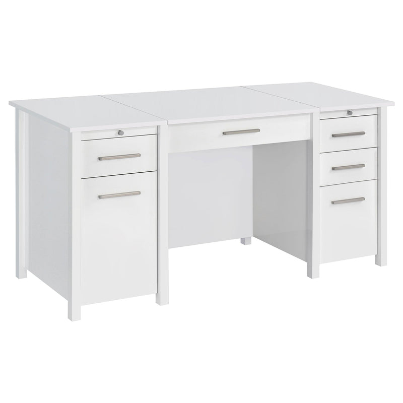 Coaster Furniture Dylan 801573 60-inch 4-Drawer Lift Top Office Desk - White High Gloss IMAGE 1