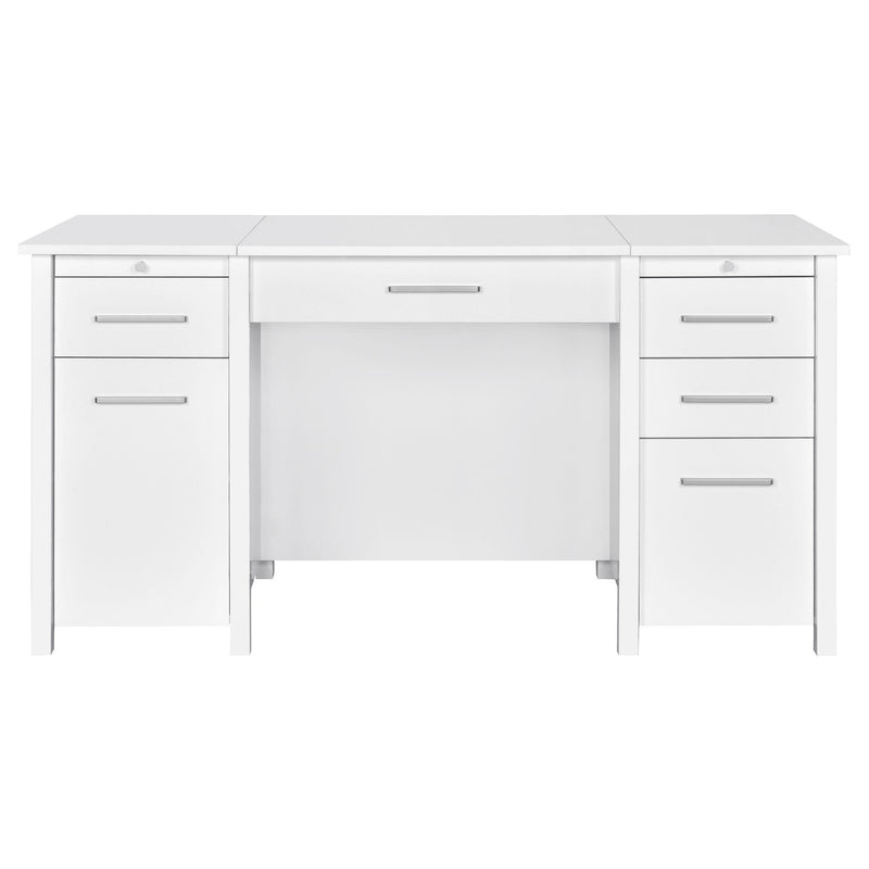 Coaster Furniture Dylan 801573 60-inch 4-Drawer Lift Top Office Desk - White High Gloss IMAGE 3