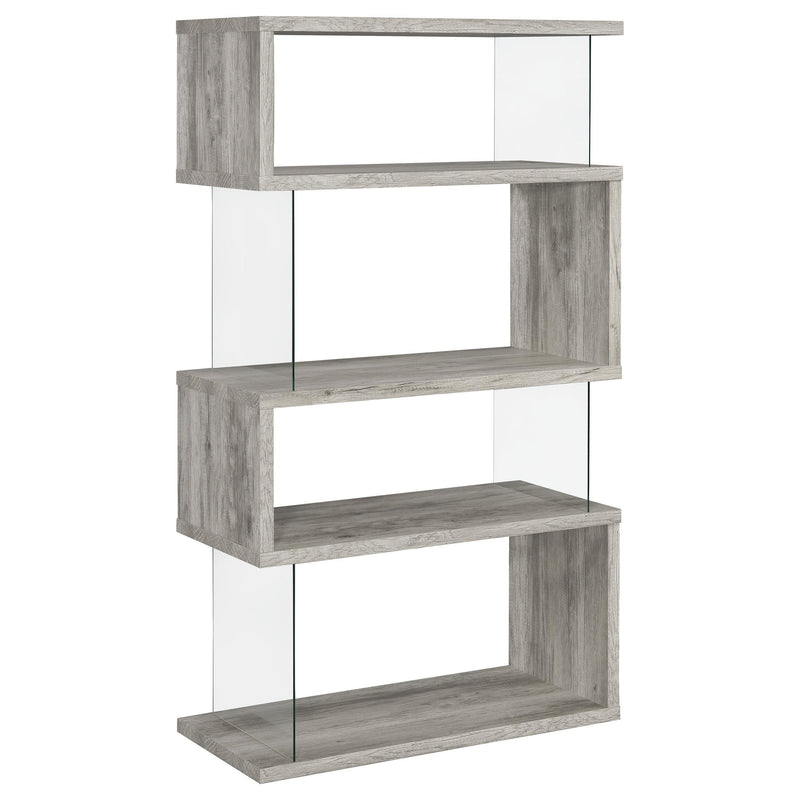 Coaster Furniture Emelle 802340 63-inch 4-shelf Glass Panel Bookshelf - Grey Driftwood IMAGE 1
