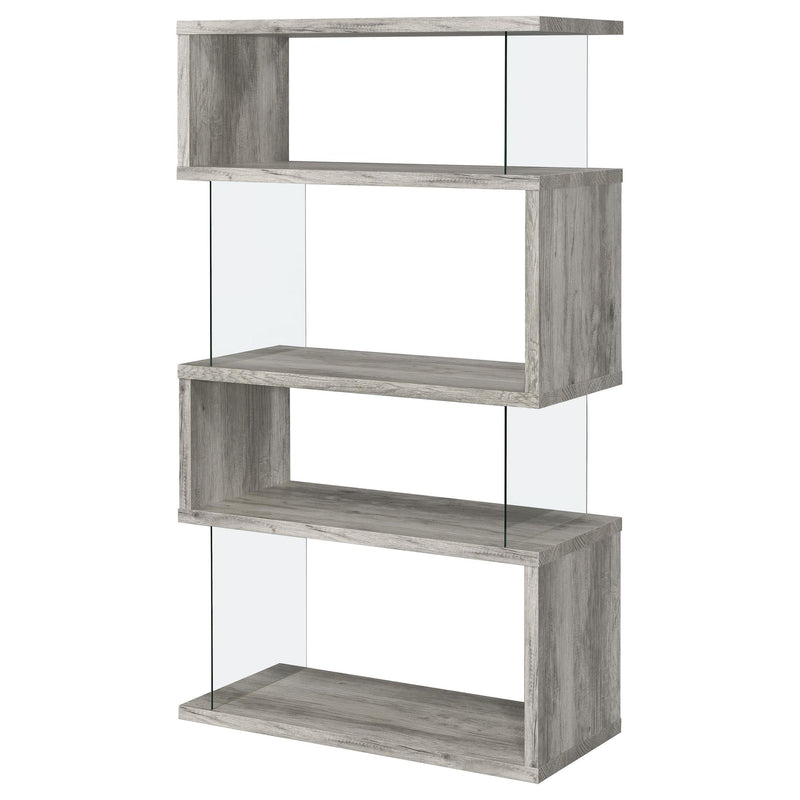 Coaster Furniture Emelle 802340 63-inch 4-shelf Glass Panel Bookshelf - Grey Driftwood IMAGE 3