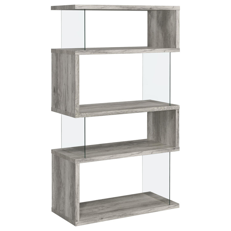 Coaster Furniture Emelle 802340 63-inch 4-shelf Glass Panel Bookshelf - Grey Driftwood IMAGE 4
