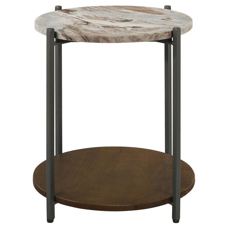 Coaster Furniture Noemie 931204 Round Marble Top Accent Side Table - White and Gunmetal IMAGE 2