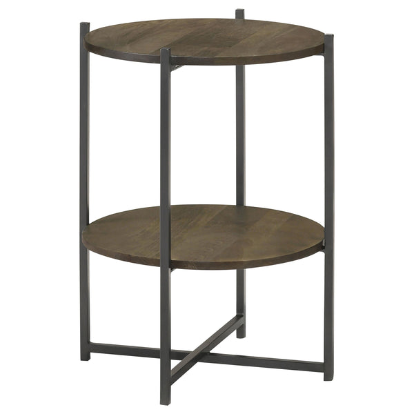 Coaster Furniture Axel 935993 Round Accent Table with Open Shelf - Natural and Gunmetal IMAGE 1