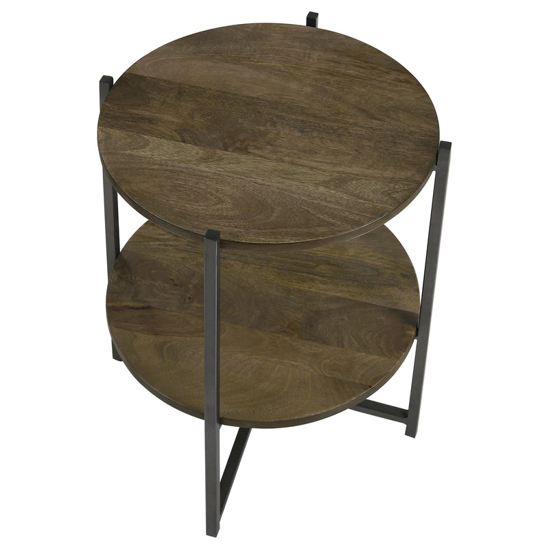 Coaster Furniture Axel 935993 Round Accent Table with Open Shelf - Natural and Gunmetal IMAGE 2