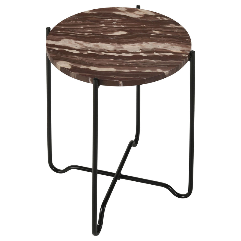 Coaster Furniture Latifa 936010 Round Marble Top Accent Side Table - Red and Black IMAGE 2