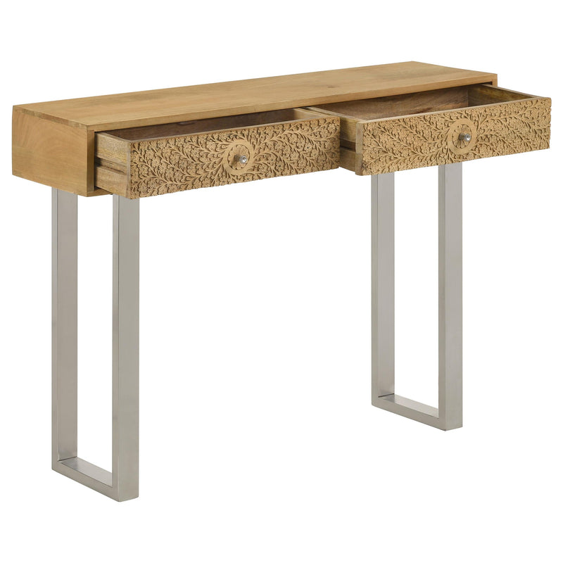 Coaster Furniture Draco 953512 2-Drawer Console Table Hand Carved Details - Natural IMAGE 2
