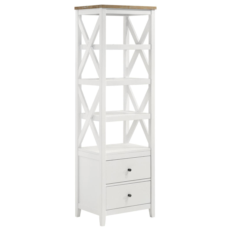 Coaster Furniture Hollis 708254 4-shelf Wood Media Tower with Drawers - Brown and White IMAGE 1
