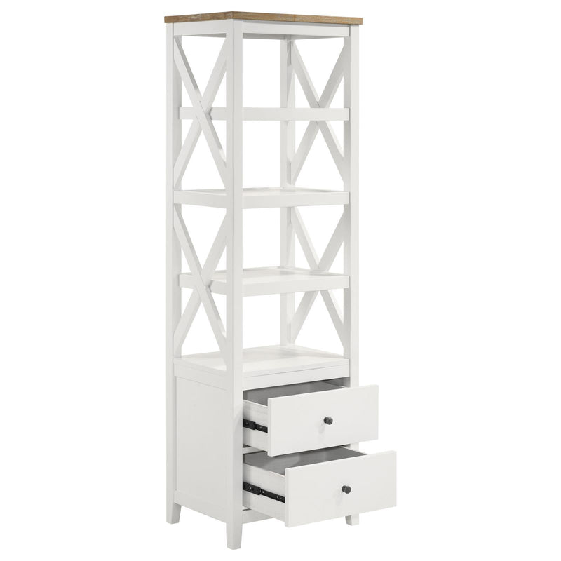 Coaster Furniture Hollis 708254 4-shelf Wood Media Tower with Drawers - Brown and White IMAGE 3