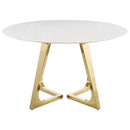 Coaster Furniture Gwynn 107171 Round 51-inch Marble Stainless Steel Dining Table - Gold IMAGE 2