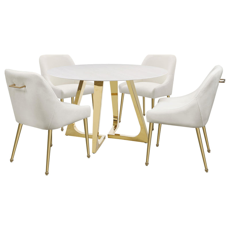 Coaster Furniture Gwynn 107171 Round 51-inch Marble Stainless Steel Dining Table - Gold IMAGE 5