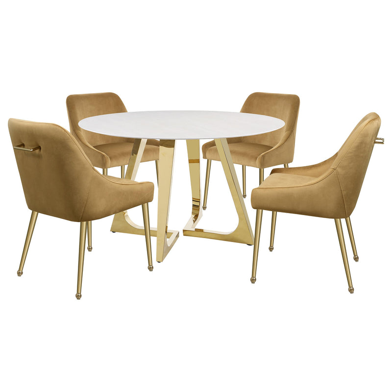 Coaster Furniture Gwynn 107171 Round 51-inch Marble Stainless Steel Dining Table - Gold IMAGE 6